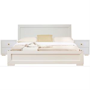 Camden Isle Queen Size Trent Wood Platform Bed in White with 2 Nightstands