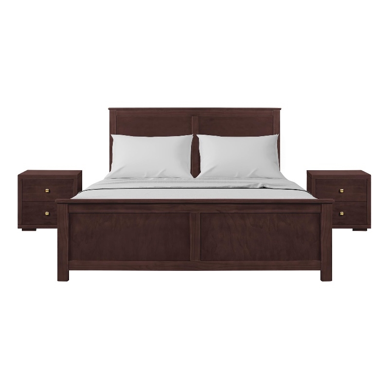 Winston Wooden Platform Bed in Espresso King with 2 Nightstands