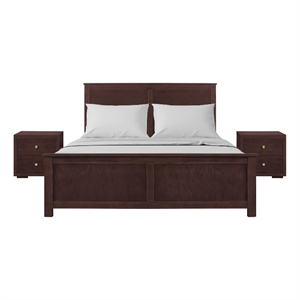 Winston Wooden Platform Bed in Espresso King with 2 Nightstands