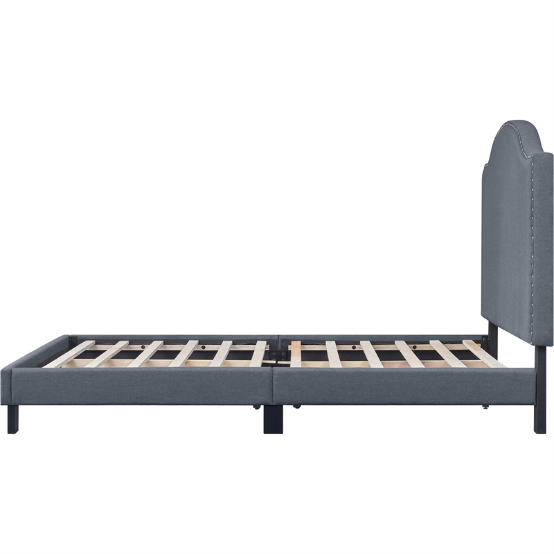 Madison Queen Platform Bed Gray Fabric with Camelback Headboard
