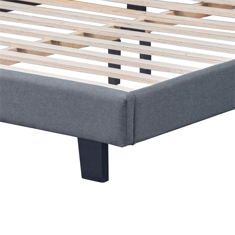 Madison Queen Platform Bed Gray Fabric with Camelback Headboard
