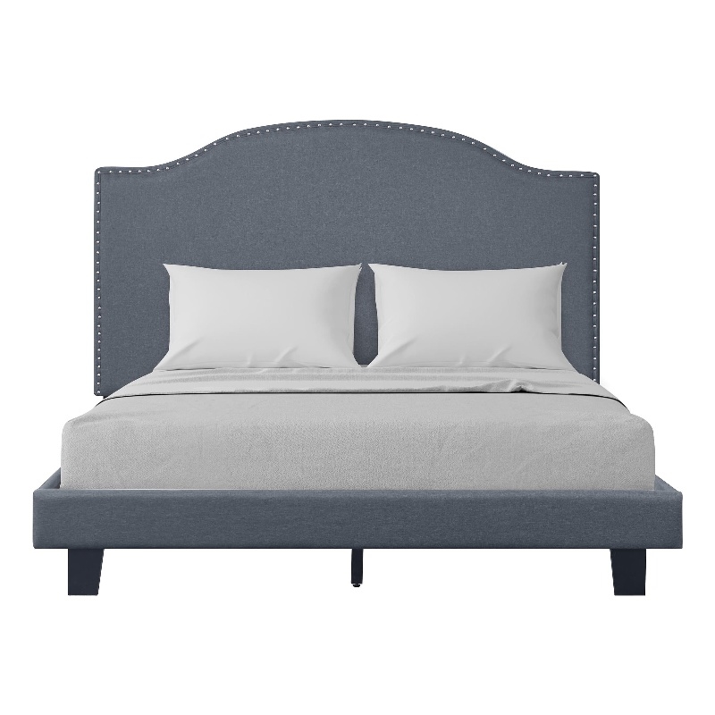 Madison Queen Platform Bed Gray Fabric with Camelback Headboard