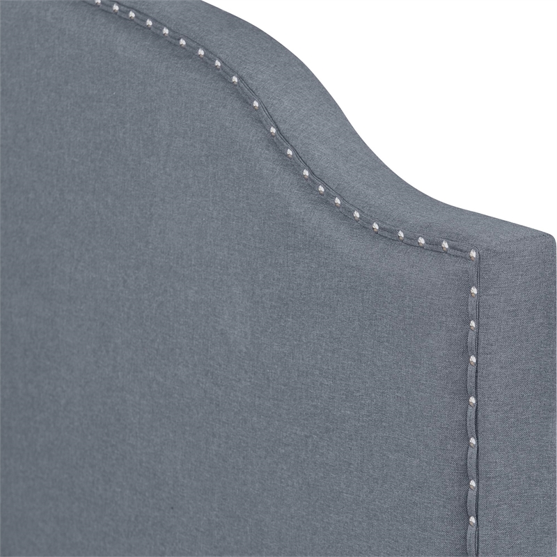 Madison King Platform Bed Gray Fabric with Camelback Nailhead Trim Headboard