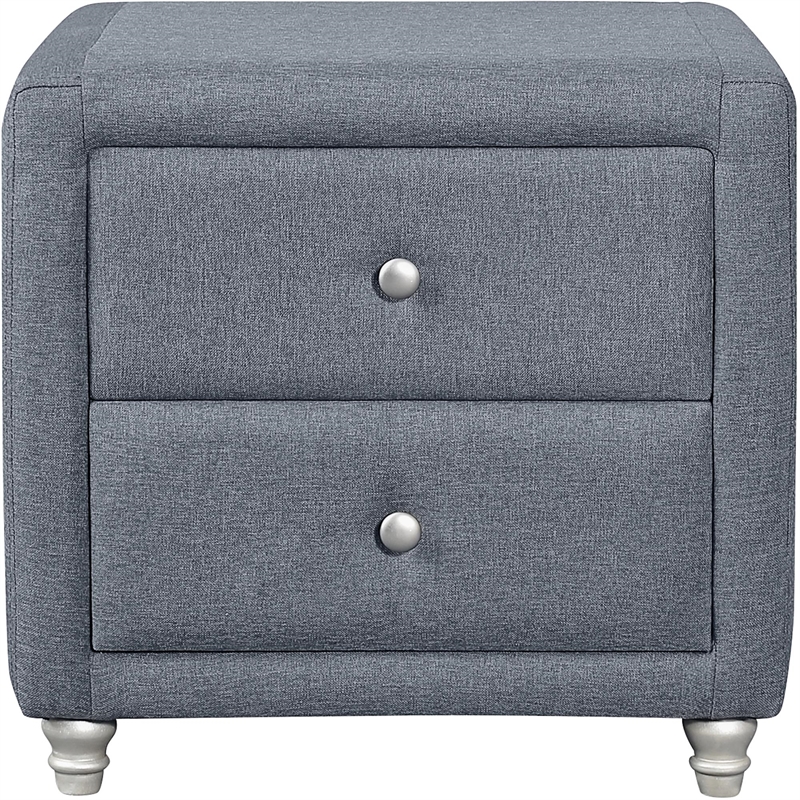 Madison Queen Platform Bed Gray Fabric with 2 Nightstands