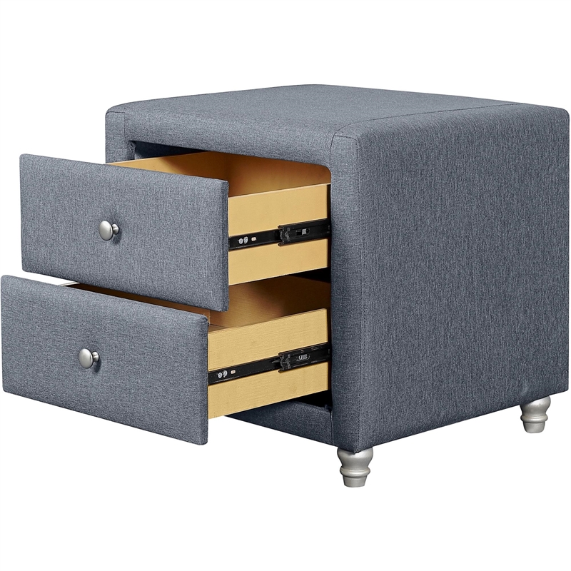 Madison Queen Platform Bed Gray Fabric with 2 Nightstands