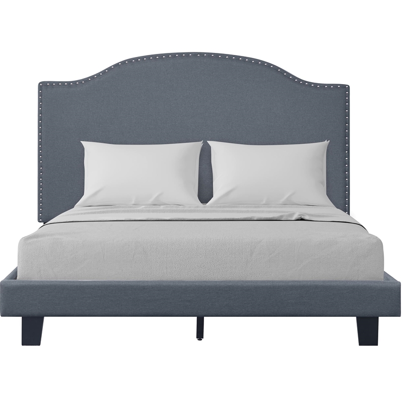 Madison King Platform Bed Gray Fabric with 2 Nightstands