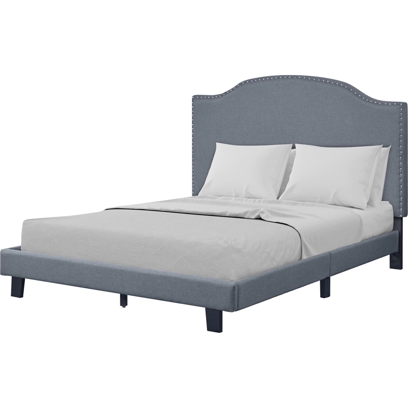 Madison King Platform Bed Gray Fabric with 2 Nightstands