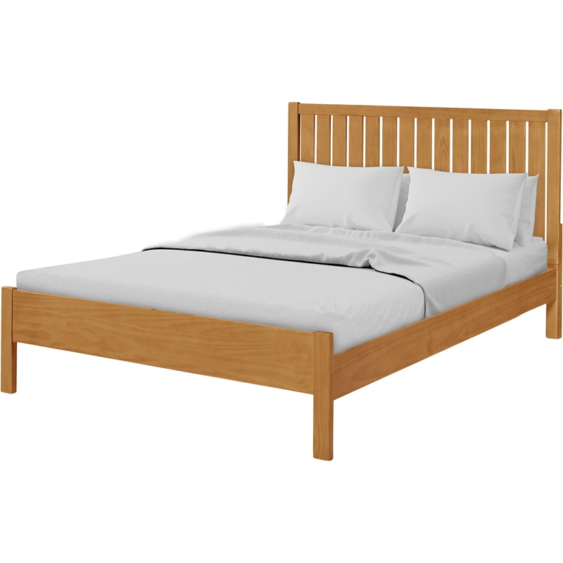 Graham Wooden Platform Pine Bed in Oak Queen with Slatted Headboard