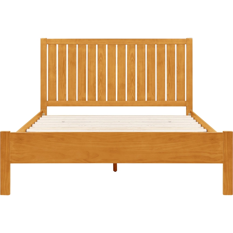 Graham Wooden Platform Pine Bed in Oak Queen with Slatted Headboard