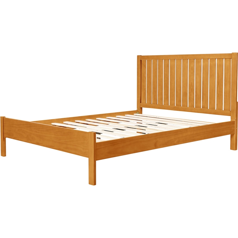 Graham Wooden Platform Pine Bed in Oak Queen with Slatted Headboard