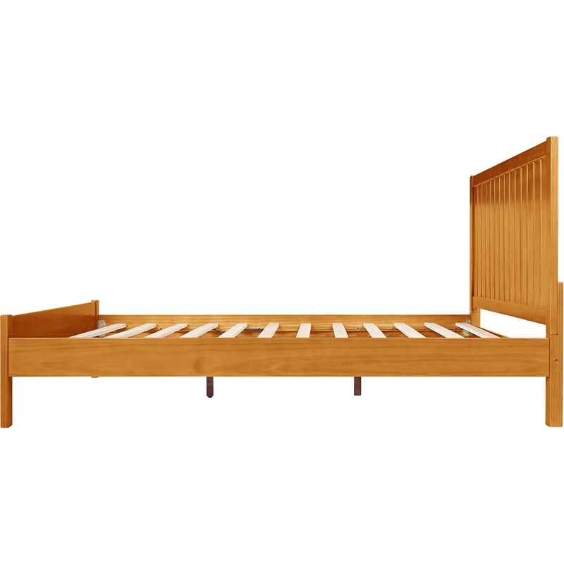 Graham Wooden Platform Pine Bed in Oak Queen with Slatted Headboard