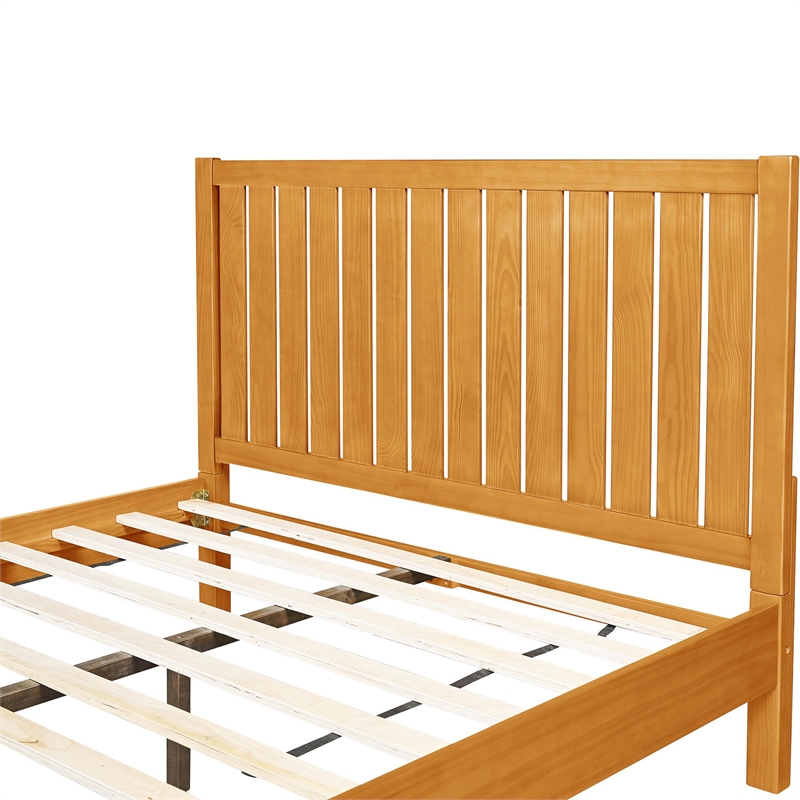 Graham Wooden Platform Pine Bed in Oak Queen with Slatted Headboard