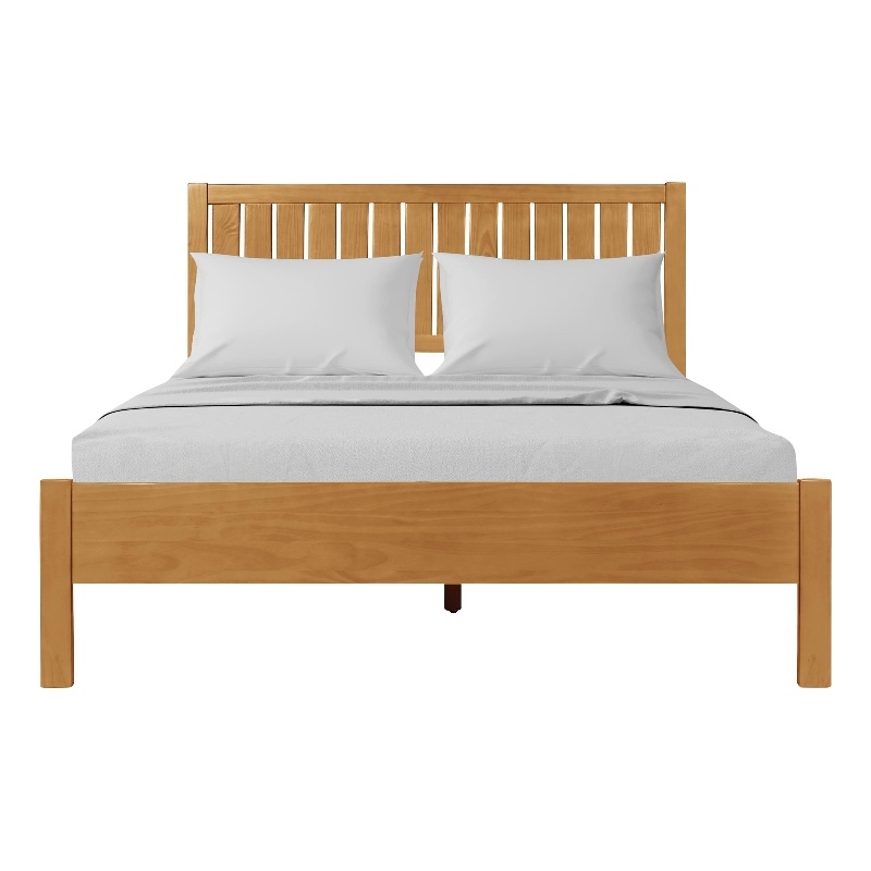 Graham Wooden Platform Pine Bed in Oak Queen with Slatted Headboard