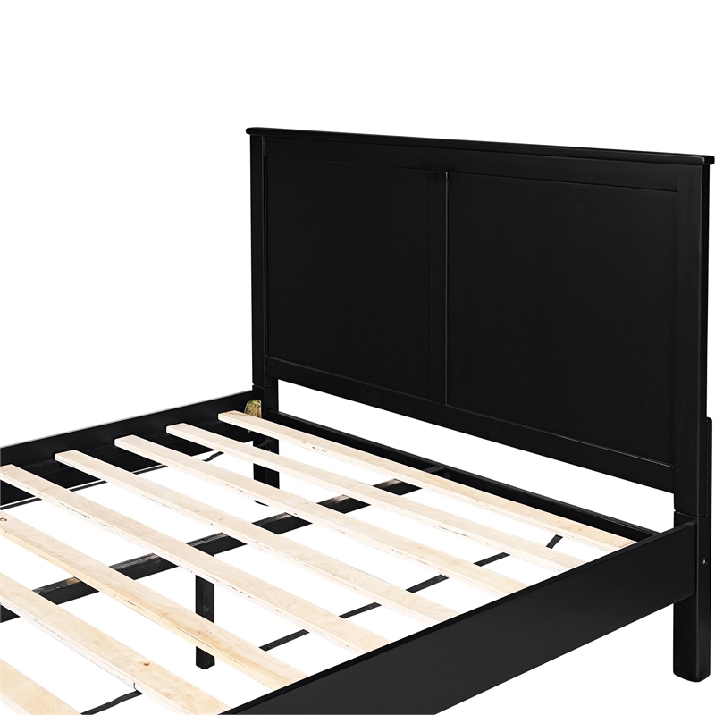 Winston Wooden Platform Bed in Black King with 2 Nightstands