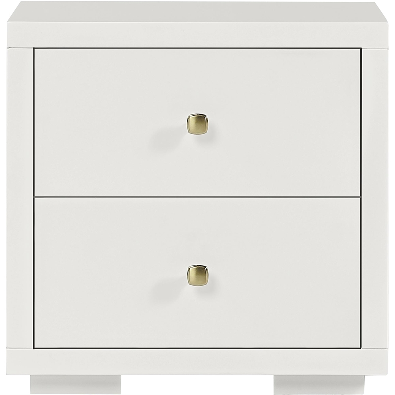 Winston Wooden Platform Bed in White Queen with 2 Nightstands