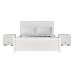 Winston Wooden Platform Bed in White King with 2 Nightstands