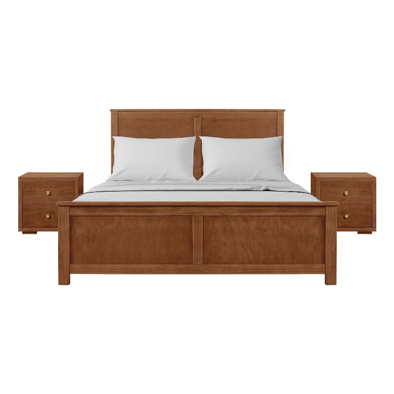 Winston Wooden Platform Bed in Walnut Queen with 2 Nightstands
