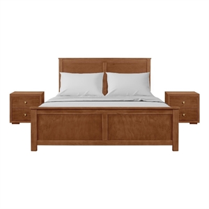 Winston Wooden Platform Bed in Walnut King with 2 Nightstands