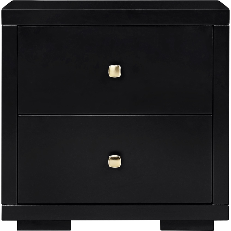 Graham Wooden Platform Bed in Black Queen with 2 Nightstands