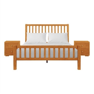 Hampton Wooden Platform Bed in Cherry King with 2 Nightstands