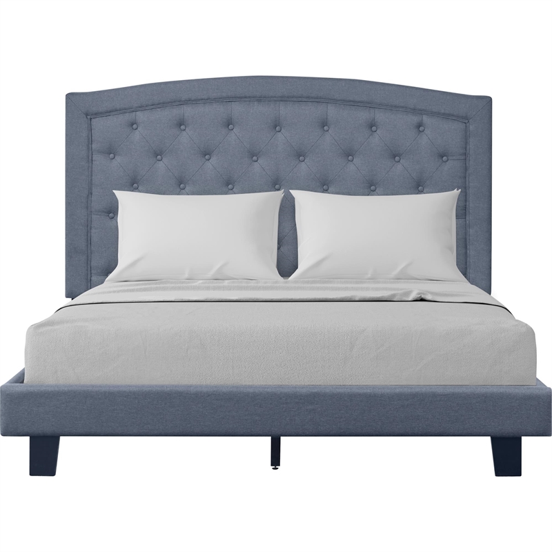 Carlisle King Platform Bed in Gray Fabric with 2 Nightstands