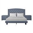Carlisle King Platform Bed in Gray Fabric with 2 Nightstands