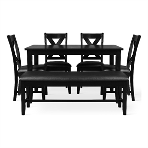 Kendal 6 Piece Wood Dining Set Black with Upholstered Seating