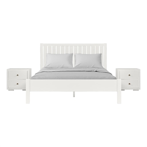 Graham Wooden Platform Bed in White King with 2 Nightstands