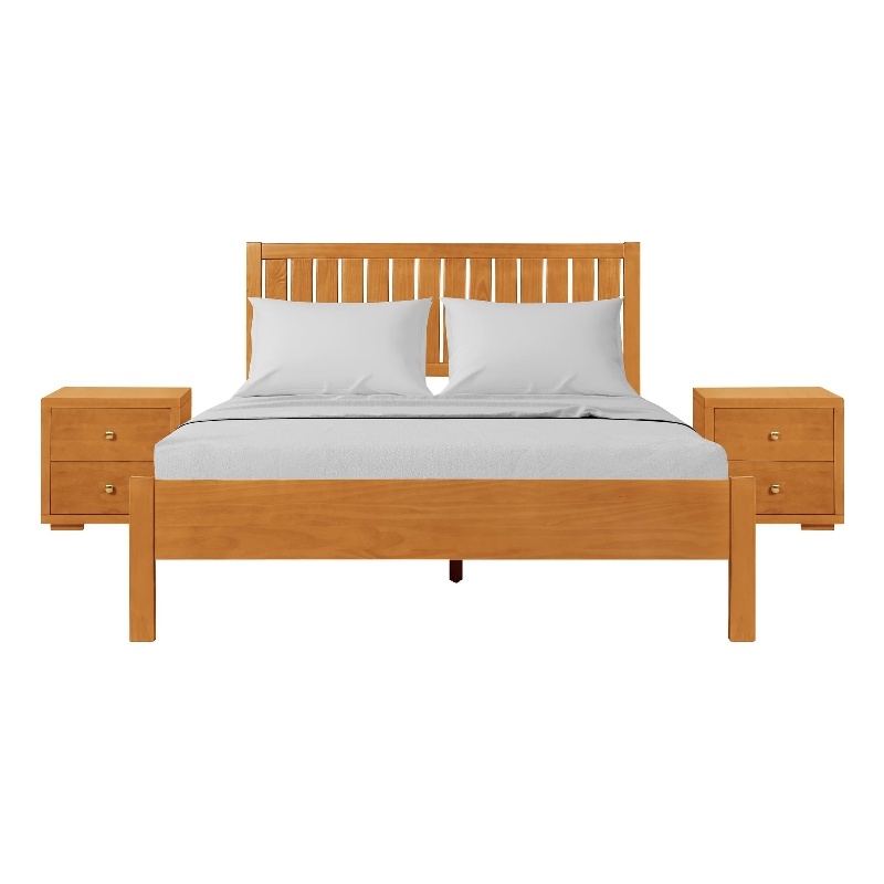Graham Wooden Platform Bed in Cherry Queen with 2 Nightstands