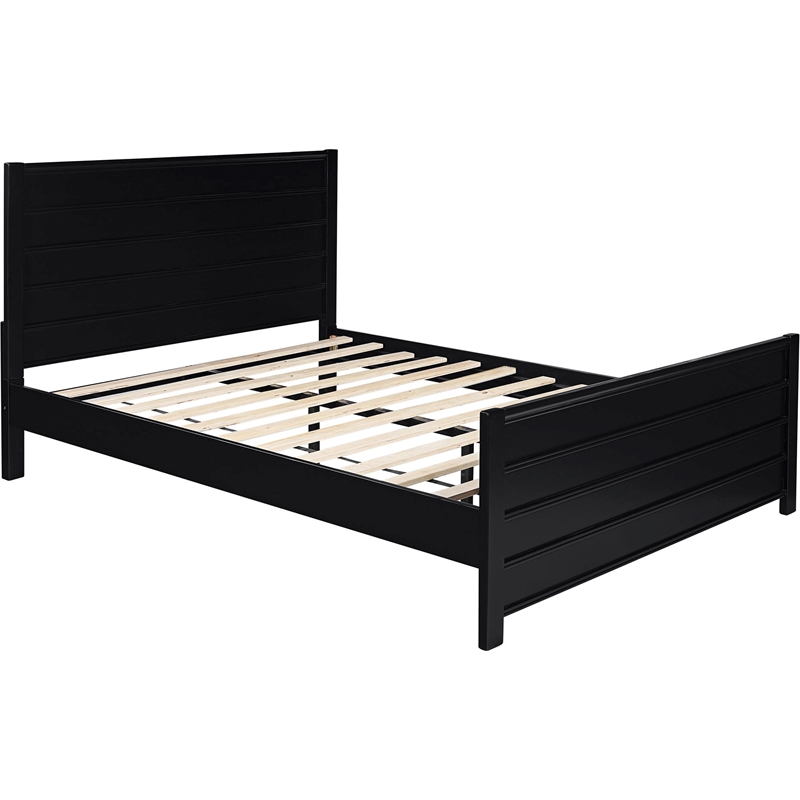 Caroline Wooden Platform Bed in Black Queen with 2 Nightstands
