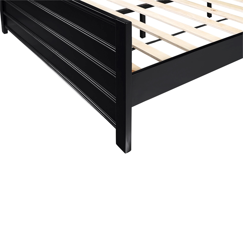 Caroline Wooden Platform Bed in Black Queen with 2 Nightstands