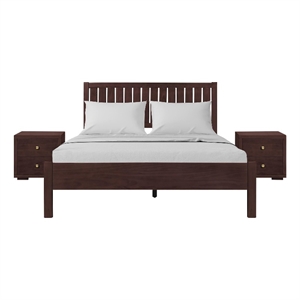 Graham Wooden Platform Bed in Espresso King with 2 Nightstands