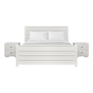 Caroline Wooden Platform Bed in White Queen with 2 Nightstands