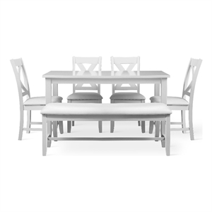 Kendal 6 Piece Wood Dining Set White with Upholstered Seating