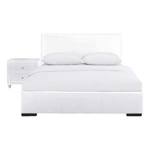 Hindes Upholstered Platform Bed White Queen with 1 Nightstand