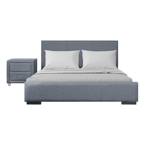 Hindes Upholstered Platform Bed Gray King with 1 Nightstand