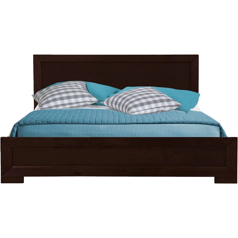 Trent Wooden Platform Bed in Black Queen with 1 Nightstand