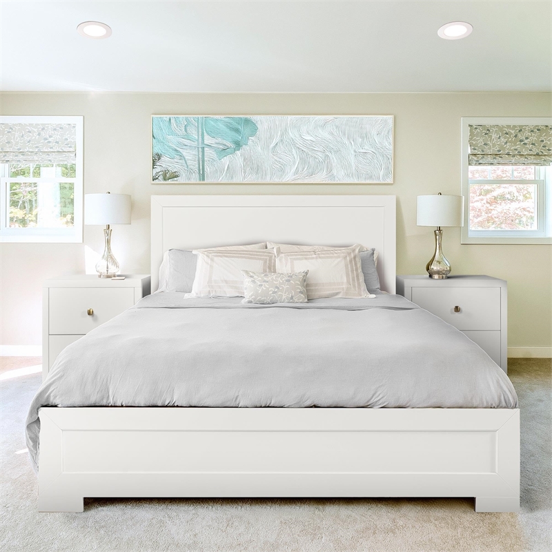 Trent Wooden Platform Bed in Black Queen with 1 Nightstand