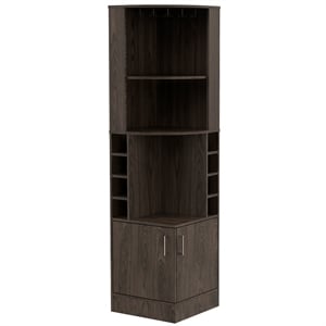 Tuhome Furniture Syrah Corner Bar and Wine Cabinet in Weathered Oak