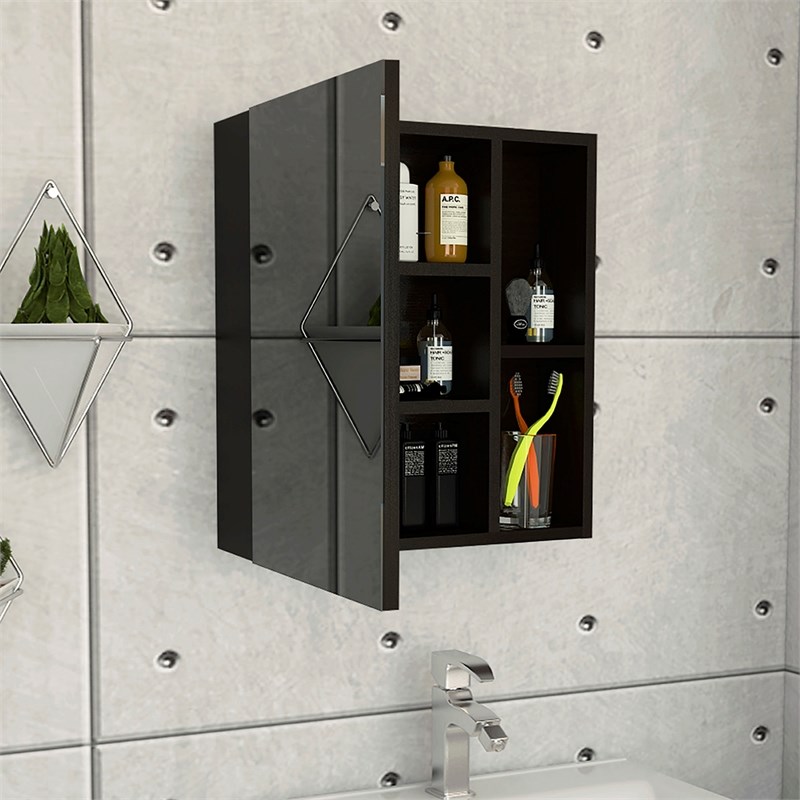 TUHOME Labelle Medicine Cabinet With Mirror Engineered Wood in  Black
