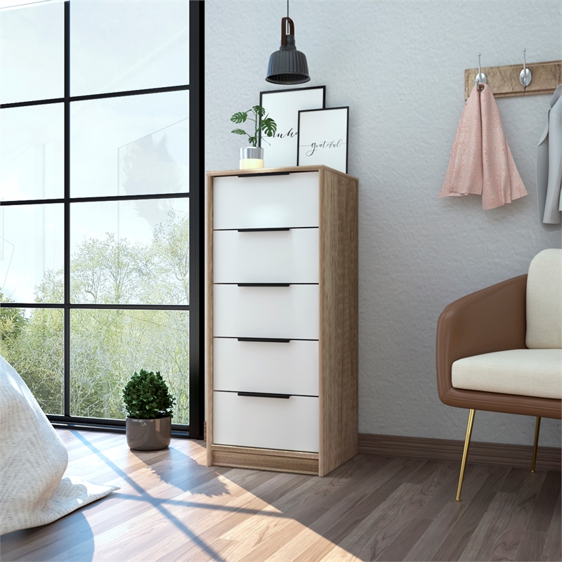 TUHOME Kaia 5 Drawer Dresser  Engineered Wood Dressers in  Multi-color