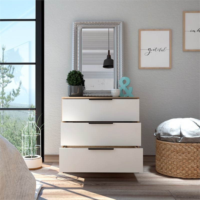 TUHOME Kaia 3 Drawer Dresser Engineered Wood Dressers in  Multi-color