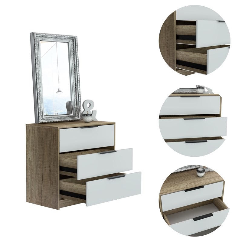 TUHOME Kaia 3 Drawer Dresser Engineered Wood Dressers in  Multi-color