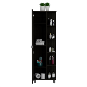 Tuhome Furniture Urano 62&quot Linen Cabinet with Open Storage in Black