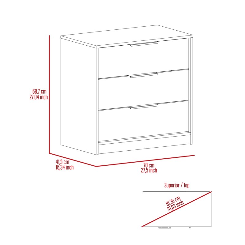TUHOME Kaia 3 Drawer Dresser  Engineered Wood Dressers in  White