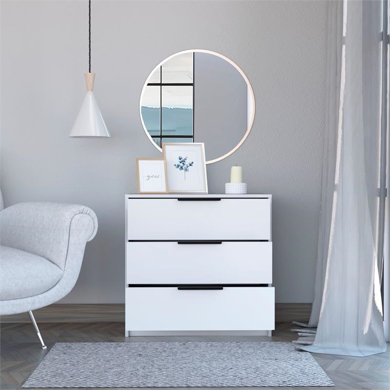 TUHOME Kaia 3 Drawer Dresser  Engineered Wood Dressers in  White