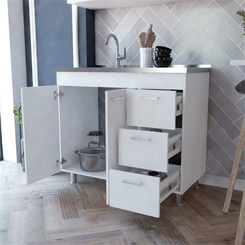 TUHOME Ferretti Base Cabinet Engineered Wood Cabinets in  White
