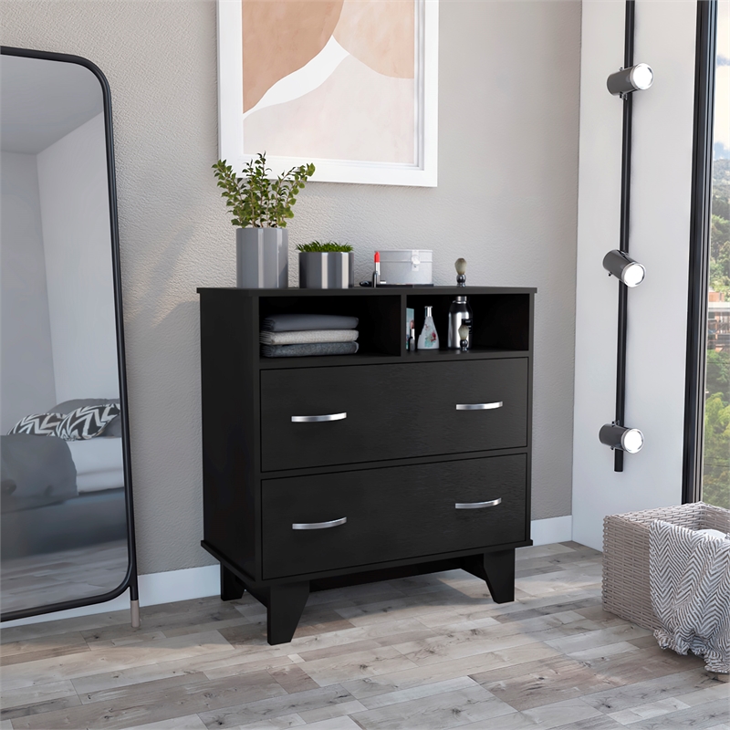 TUHOME Portanova Two Drawer Dresser - Black  Engineered Wood