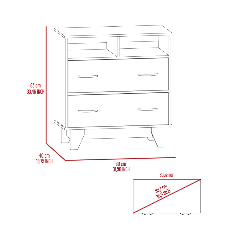 TUHOME Portanova Two Drawer Dresser - Black  Engineered Wood