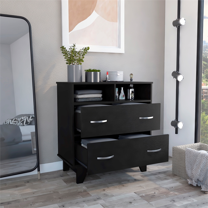 TUHOME Portanova Two Drawer Dresser - Black  Engineered Wood